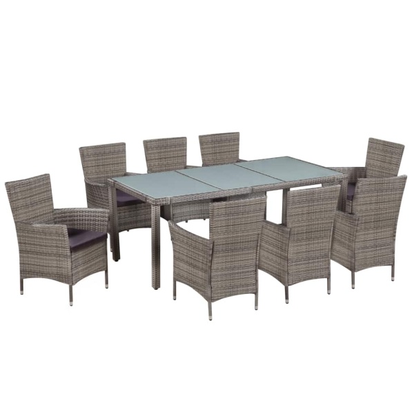 Set Mobilier De Exterior Cu Perne 9 Piese Gri Poliratan 44070